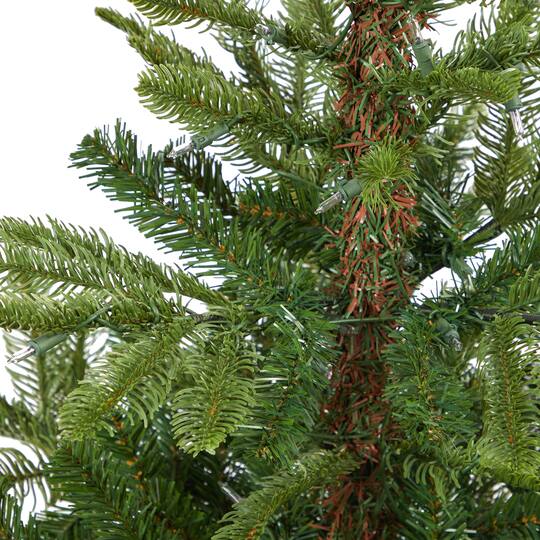 4.5ft. Pre-Lit Layered Washington Spruce Artificial Christmas Tree In White Planter, Clear LED Lights